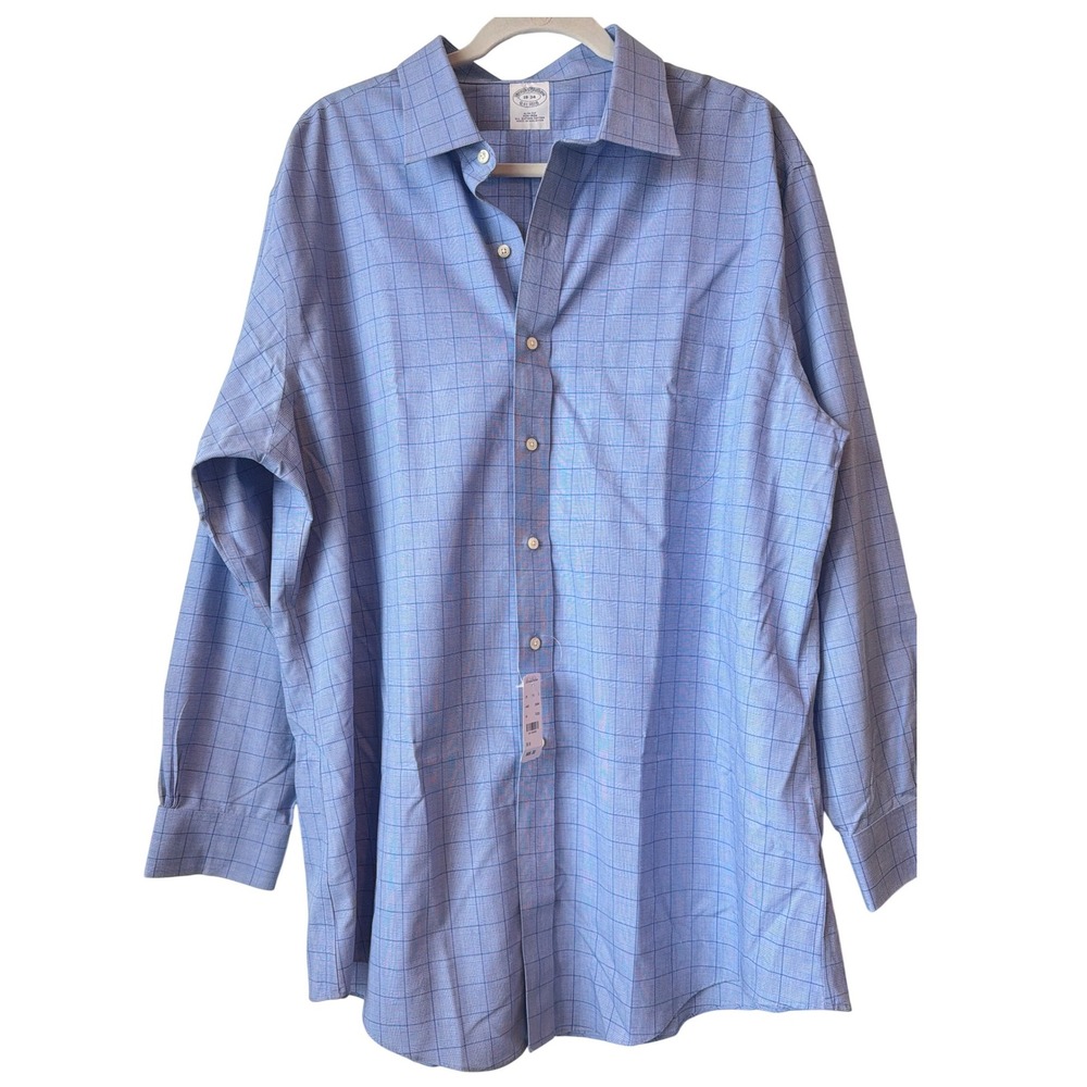 Brooks Brothers Slim Fit Non-Iron Supima Cotton Dress Shirt 18-34 Blue Plaid NWT